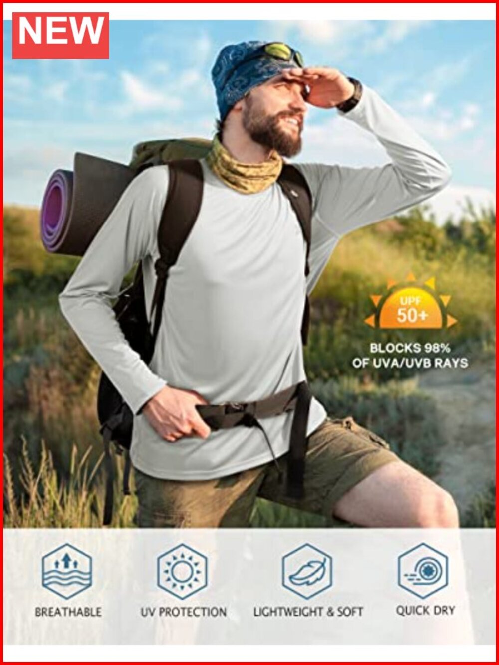 Upf 50+ Long Sleeve Rash Guard Uv Protection Shirt For Men Fishing Hiking View 2